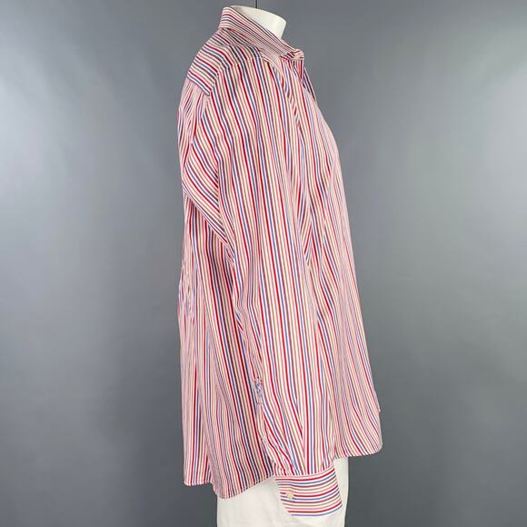 BUGATCHI Size XL White Multi Color Stripe Cotton Spread Collar Long Sleeve Shirt - Picture 3 of 8